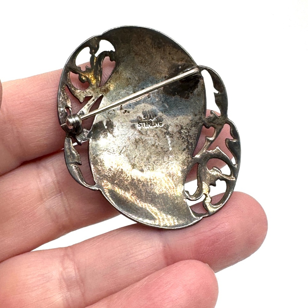 Vintage Siam Silver and Blue Enamel Brooch Earring Set Thai God and Goddess - Picture 7 of 13